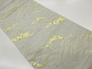 道長取に荒波・草葉・小鳥模様織出し袋帯